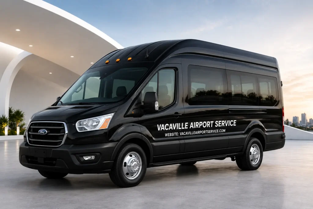 Vacaville Airport Shuttle vehicle operated by Vacaville Airport Service providing reliable airport transportation to SFO, OAK, SMF, and SJC airports in Northern California